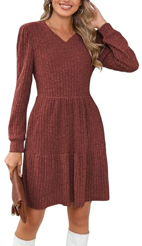 Famulily Womens Jumper Dress Wedding Guest Sweater Tunic Dress Casual Mini Christmas Dresses for Women UK Knitted A-Line Caramel L