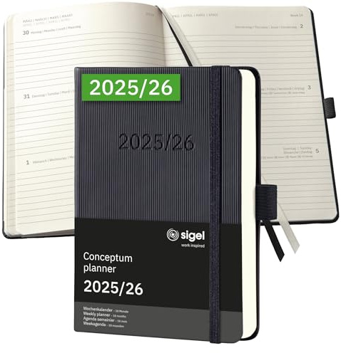 SIGEL C2602 Wochenkalender Conceptum 2025/2026, ca. A6, , schwarz: Agenda Conceptum, Classic, Hardcover