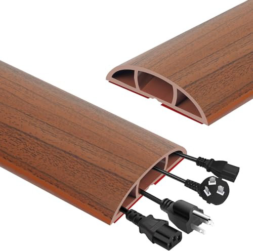 Adiwo Protezioni per Cavi a Pavimento, 2M Canalina Passacavi a Pavimento con 3 Canali del Cavo, Passacavo in Gomma Calpestabile, per Tutti i Cavi di Alimentazione a Casa, Ufficio, Scuola（Noce）