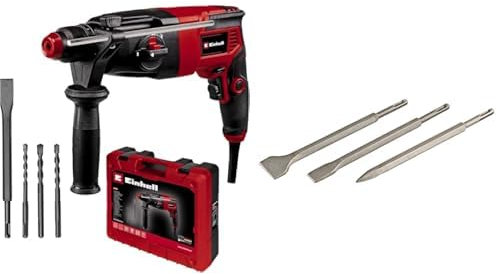 Einhell Kit de taladro percutor TC-RH 620 4F (620 W, impacto neumático, resistencia al impacto de 2,2 J, taladrado con percusión, cincelado con y sin fijación, SDS-Plus,) + Set de cinceles SDS