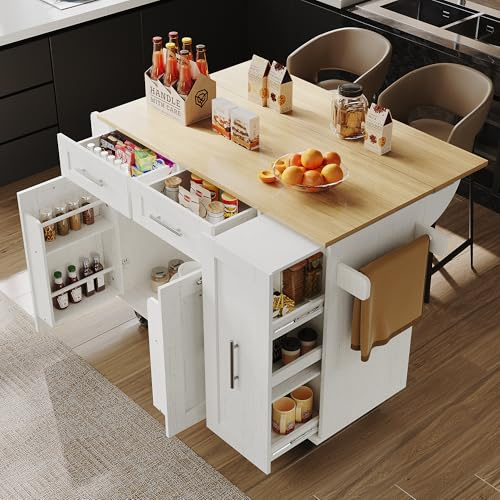 Kebnor Moderna isola da cucina, armadio da cucina, armadio a buffet, carrello da pranzo con venature del legno, tavolo da pranzo multifunzionale con spazio di archiviazione, carrello da pranzo con