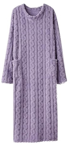 Women Fleece Hoodie Dress Oversized Midi Pyjamas Dresses Winter Cozy Warm Long Jumper Dress Flannel Soft Pullover Dresses Fluffy Plush Thick Sweatshirt Loose Comfy Loungewear Ladies Purple