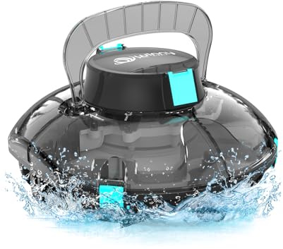 WINNY POOL CLEANER Winny 200 Limpiafondos Piscina, Inalámbrico Robot Limpiafondos Piscina, 75Min Autonomía, Piscinas Desmontables 60m², Doble Filtración,Estacionamiento Auto(Transparente Negro-Azul)