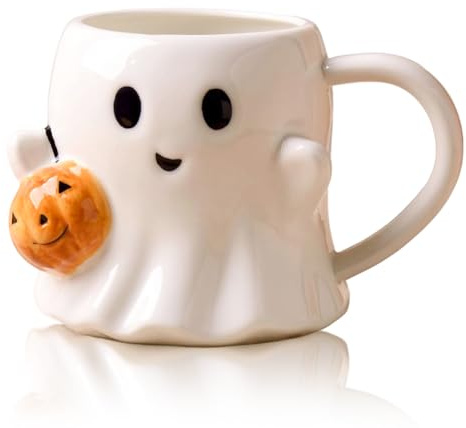 Halloween Tasse, Süße Kürbis Tasse, Geister Förmige Kaffeetasse, Keramik Ghostface Tassen, Weihnachten Kürbistasse, Coffee Mug Geschenk für Halloween, Weihnachten, Geburtstag 600ml (Weiß)
