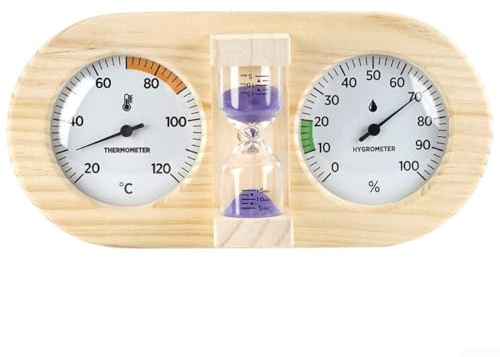 Sauna Climate Monitor, 3in1 Wooden Sauna Thermometer Hygrometer, With 15 Minute Timer For Sauna Temperature Humidity And Time Monitoring Suitable(Purple)