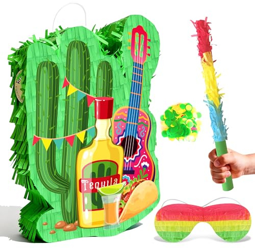 Mexican Piñata, 23.5''x17.5'' Mexican Fiesta Party Pinata Bundle - Mexican Fiesta Piñata Large, Mexican Party Decorations Blindfold Mexican Birthday Party Stick etc Mexican Birthday Party Supplies