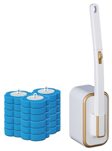 Set di scopino e supporto per WC usa e getta in plastica da parete con 18 testine di ricambio usa getta per il bagno