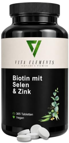 Vita Elements Biotin Selen Zink Komplex - 365 Tabletten - Jahresvorrat | Haut, Haare, Nägel, hochdosiert, ohne Magnesiumstearat, vegan, laborgeprüft