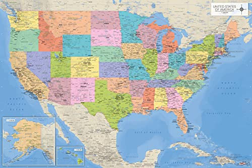 Landkarten - Map of The USA englisch - Bildungsposter Plakat Druck 1:6 Mio. - Grösse 91,5x61 cm - USA Map - English Version