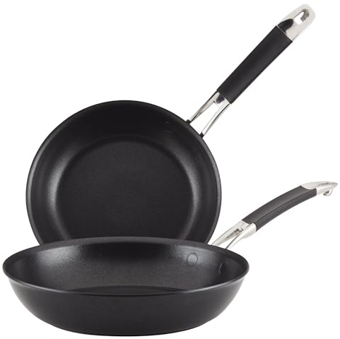 Anolon Smart Stack Hard Anodized Nonstick Frying Pan Set / Skillet Set - 8.5 Inch and 10 Inch, Black