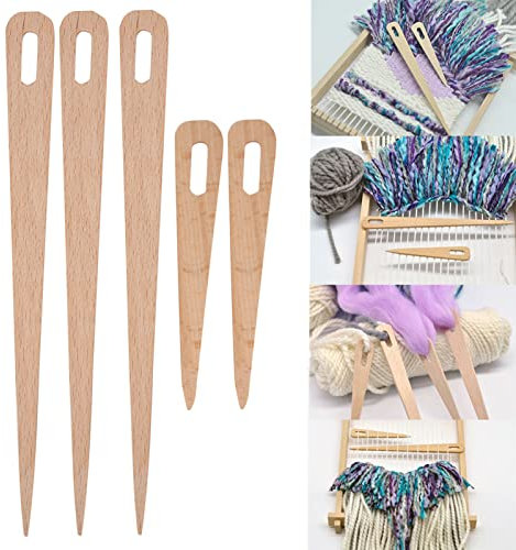 HEEPDD 5 Stricknadeln mit großen Augen, Holzweben Häkelnadel Handwebstuhl Holzstab Stricknadel Polsternadel Webwerkzeug