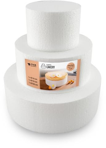 MCE-Commerce Set di torte in polistirolo, 3 piani, altezza 7 cm, 10 cm, 15 cm, 20 cm, EPS, bianco, 10cm 15cm 20cm