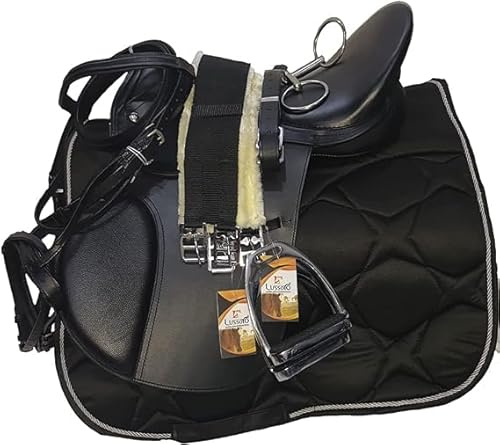 Lussoro Leather English Riding Horse Saddle Starter Kit for Horse 6 Pcs Riding Gift Set (Size 16)