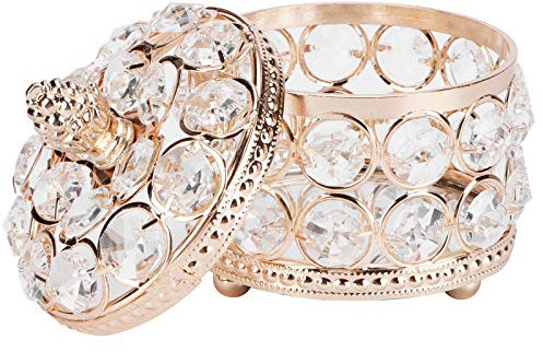 HERCHR Boîte à Bijoux en Cristal avec Couvercle, Organisateur de Bijoux Multifonctionnel Rond Coffret à Bijoux Rétro Métal Organisateur d’Accessoires pour Anneaux, Boucles D’Oreilles, Colliers