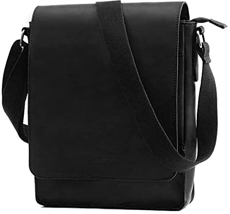 Leathario Herren Umhängetasche Schultertasche Leder 9.7Zoll Ipad mit 5 Steckfächern 25 x 7 x 31 cm für Alltage Freizeit