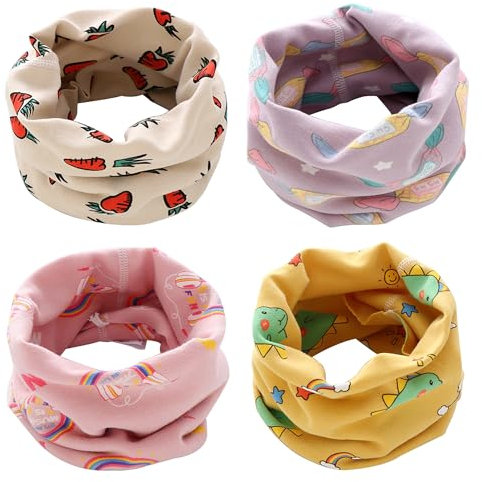 4 Stück Loop Schal Kinder Schlauchschal Jungen Mädchen Baumwolle O Ring Neck Warmer Loop Schals Nackenwärmer Winddicht Halstücher Multifunktionstuch für Winter, Frühling, Herbst (Typ B)