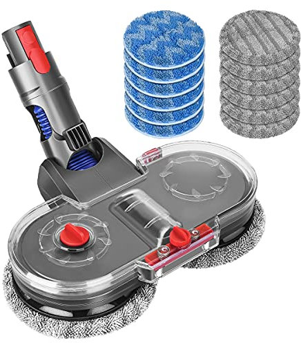 DrRobor Cabezal de Trapeador Eléctrico para Dyson V15 V11 V10 V8 V7, Cabezal de Fregona con Tanque de Agua, 12 Paño de Limpieza
