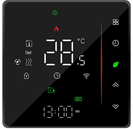 Matybobe Termostato Inteligente con WiFi, termostato de Ambiente, programable Digital, Compatible con Control por aplicación, Control por Voz, para Agua/Calentador de Gas 5A Negro