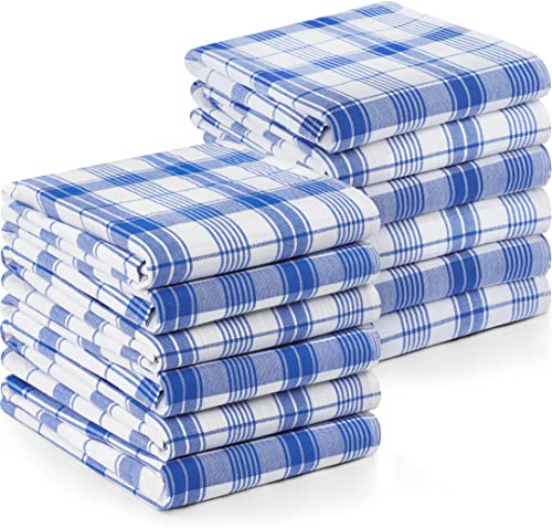 Utopia Towels 200 GSM Plaid Check Dish Towels, 38 x 64 cm, 100% Ring Spun Cotton Dish ClothSuper Absorbent Linen Kitchen Towel, Soft Reusable Cleaning Bar Set (12 Pack, Blue, White)