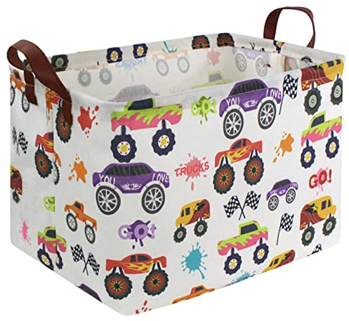 FXOCSHE Rectangular storage Basket with Handles Basket,Cute Pattern Storage Bin,Kids Toy Bin Foldable Nursery Laundry Basket for Kids(Racing car)