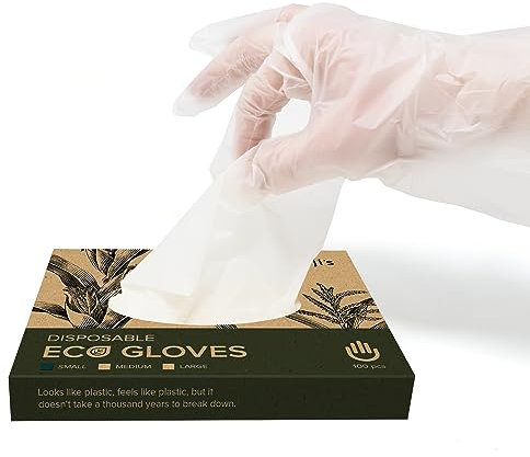 Joeji's Kitchen Guanti in lattice usa e getta biodegradabili ecologici 100 pezzi - Taglia piccola - Amido di mais senza lattice - Per la preparazione degli alimenti compostabili e sicuri