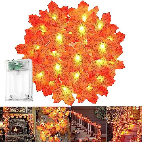 DERAYEE künstliche Ahornblatt Girlanden, 3 m Herbstblätter, Herbstblätter für drinnen und draußen, Hochzeit, Erntedankfest, Abendessen, Party, Kamin, Halloween,Weihnachts Deko