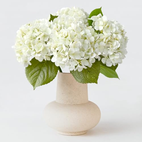 ZYTUYO 4PCS White Artificial Flowers Hydrangea 20 Real Touch Latex Faux Hydrangeas Silk Flowers with Green Leaves Stems for Short or Tall Vase Table Party Center Fake Bouquet Decor