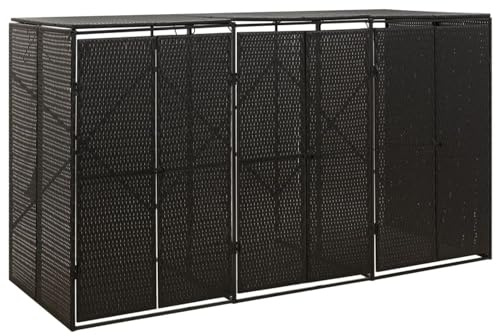Cosisti Abri Poubelle exterieurtriple Conteneur pour 3 poubelles Abri pour Poubelle Triple Boîte de Rangement en rotin Résine tressée-Noir-3 poubelles