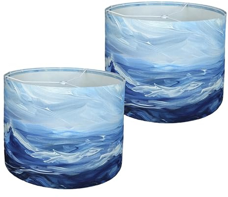 Decorative Lamp Shade Polyester Fibre Printed Drum Shade for Table Lamp & Bedside Lamp, 13 Top x 13 Bottom x 10 Height,Includes 2pcs (Sea Waves)