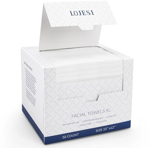 PUHPIG Clean Towels XL, Disposable Face Towels, 100% USDA Biobased Face Towelette, Ultra Soft Facial Tissues, 10in X 12in Large Remover Makeup Dry Wipes for Sensitive Skin, Paper 50 Ct /1 Pack