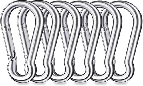 8 Stück Karabiner Groß 8x80mm Edelstahl mit Federhaken Feuerwehrkaabinenhaken Belastbar Angeln Klettern Karabiner für Schaukeln Markisen Wandern