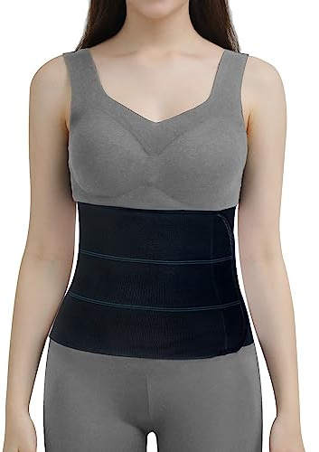 CANMIUS Abdominal Binder Post Surgery Belly Band - Elastic Stomach Wrap Tummy Tuck Compression Belt - Breathable, Soft, Skin-friendly - (30 - 45) 3 Panel - 9 BLACK