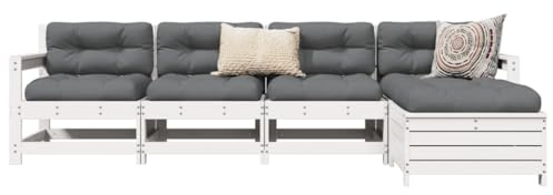 Sufrk Garden Lounge Set 5 st Vit Massivt Trä Pine-Set Balkongbord och Stolar, Fällbara Trädgårdsset