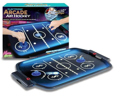 BONAFIDE Arcade électronique Air Hockey, table de championnat LED avec 2 palets, 2 poussoirs ou 1 unité de base