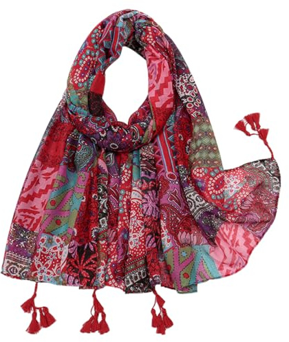 KAVINGKALY Boho Cotton Scarf for Women Lightweight Floral Printed Scarf Fashion Fringed Scarves Wraps Shawl