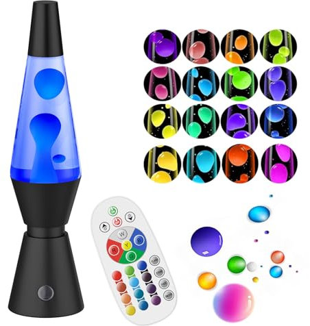 FOOING Lavalampe mit 17 Farbwechsel, Lavalampen für Erwachsene,14,5“ Lavalampe mit Fernbedienung, Retro Lampe für Kinder, Stimmungslampe für Stressbekämpfung-Schwarz