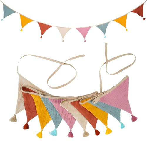 XUZOPIM Guirnalda De Banderines 2.6M Banderines De Fiesta Para Habitación Infantil Decoración Para Banderines De Tela Para Niñas Y Niños Decoracion Habitacion(Multicolor)
