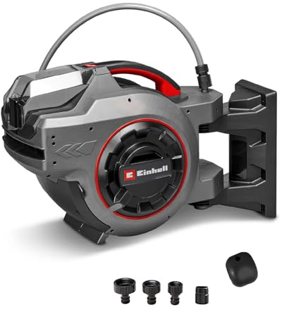 Einhell sladdlös slangtrumma GE-HR 18/30-1 WH Li-Solo (18 V, automatisk slangupplindning, svängbar 180°, väggfäste, 1,5 m anslutningsslang, utan batteri och slang)