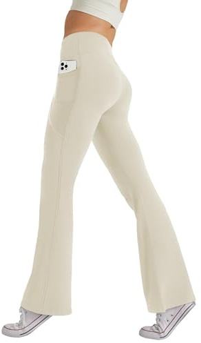 Glacspyg Yoga Pantalons Femmes avecPoches Casual Jogging Taille Haute de Survêtement Stretch Wide Patch Jazz Pantalons Kaki XS