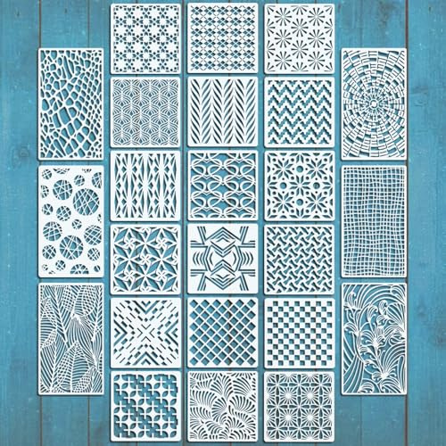 EAPIKON 24Pcs Geometric Stencils for Crafts Reusable for Painting on Wood Furniture Wall, Drawing Art Template for Scrapbooking Home Decor DIY