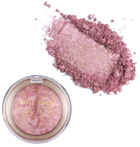 Phoera Baked Powder Blush – Reichhaltig pigmentiertes & aufbaubares, mehrfarbiges Mineral-Rouge für einen jugendlichen Glanz, Satin & schimmernde Farbtöne, erhältlich in 6 Farbtönen (202 Himbeere