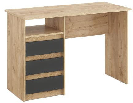 KOMTO Schreibtisch mit Schubladen - Bürotisch Computertisch Klein Arbeitstisch Büro PC-Tisch Kinderschreibtisch mit Stauraum | Moderner Schreibtisch Honig Eiche/Anthrazit | Oslo 110 x 50 x 74 cm