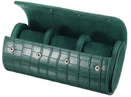 sourcing map Watch Roll Travel Case 3 Slot Leather Watch Case Green | for Men and Women, Portable Watches Storage Organizer,with Removable Pillow,for Traveling, Display, Stripe Texture
