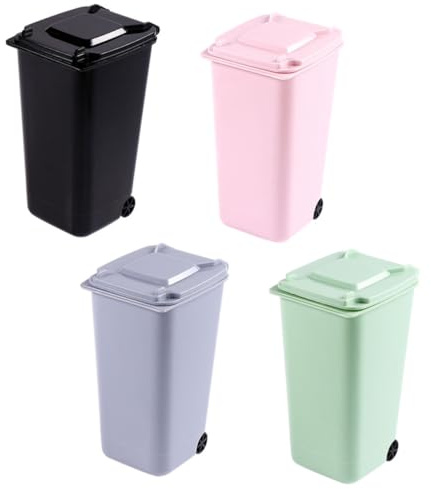 FONDOTIN Mini Cubo De Basura De Plástico Para Escritorio 10x10 Cm, Ligero y Reutilizable, Caja De Almacenamiento De Residuos Para Hogar y Oficina, Pack De 4 Unidades Colores Aleatorios