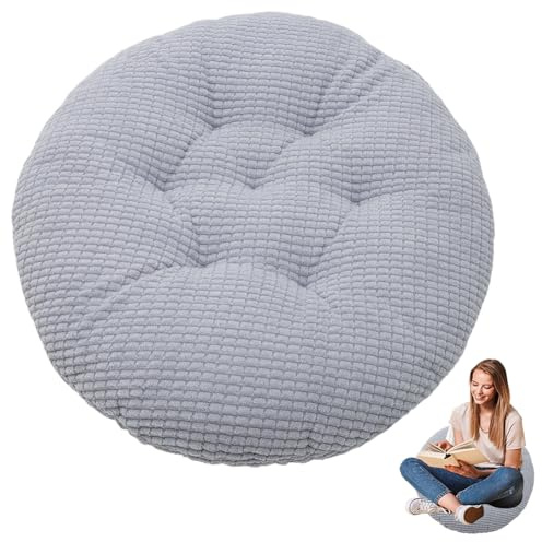CEWROM Sittdyna rund 40 cm, golvkudde, rund, sittdyna, stoldyna, tvättbar upp till 95 °C, stolkudde, dyna, dyna för vardagsrum, kontor, konferensrum, manchestermaterial – 1 styck (grå)