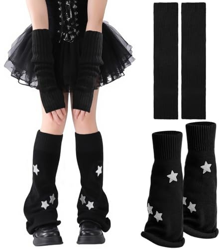 MAOSHYMS Calentadores de Piernas de Punto para Mujeres y Niñas, Leg Warmers Y2K, Guantes Largos sin Dedos, Kawaii Leg Warmers, Accesorios de Ropa Harajuku Gothic Lolita Cosplay 80s Invierno (2 Pares)