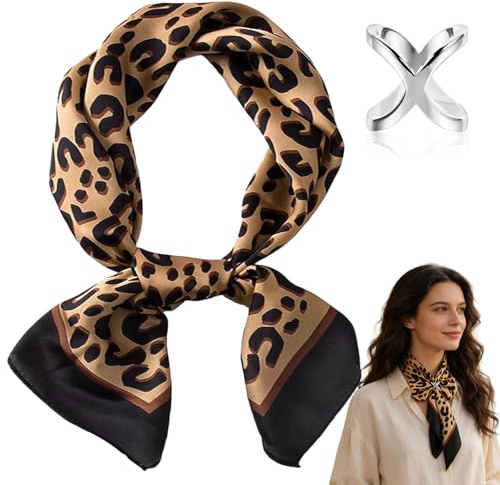 Culinavog Donna Foulard Quadrato Grande in Raso, Sciarpa di Seta Quadrata, Stampa leopardata Fazzoletti da Testa Collo, Leggero Elegante Sciarpa Perfetto per Decorazione