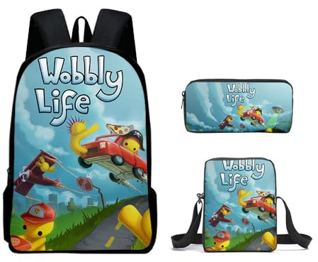 Axolotl Kids Wobbly Life Backpack Shoulder Bag Pencil Case 3PCS Set Wobbly Life Casual Daypacks (C11,3pcs)