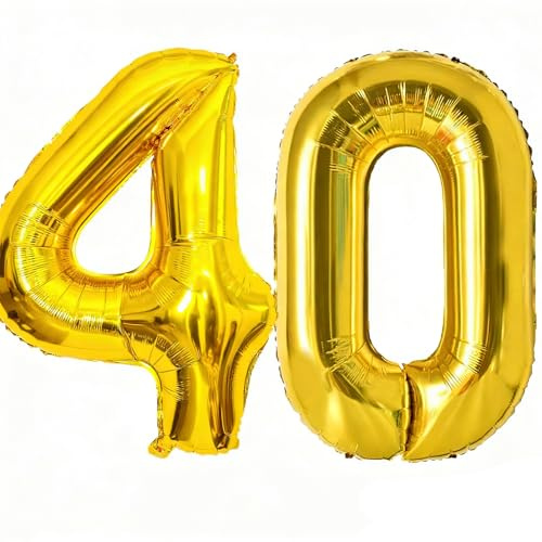 Ballon Chiffre 40 Or, 101cm, Décoration Anniversaire 40 Ans, Gonflable Hélium, Foil pour Femme Homme Annivesaires Fête Deco