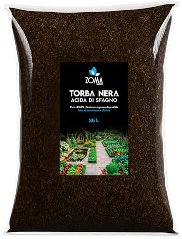 ZOMA Torba acida di sfagno nera Ph 4,5 qualità Superiore Sacco 35l, torba per piante estratta dalle torbiere baltiche, Ideale pura o in mescola con tutti i substrati - Made in Italy